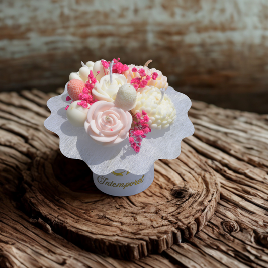 PETIT BOUQUET DE FLEURS DE CIRE PARFUMÉE BLANC ET ROUGE